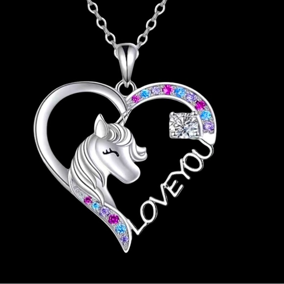 🆕 Silver Necklace Rainbow Unicorn - Picture 1 of 4